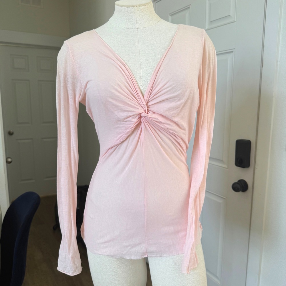 Velvet by Graham & Spencer Pink Twist Front Long Sleeve Top Large Ballet Pilates